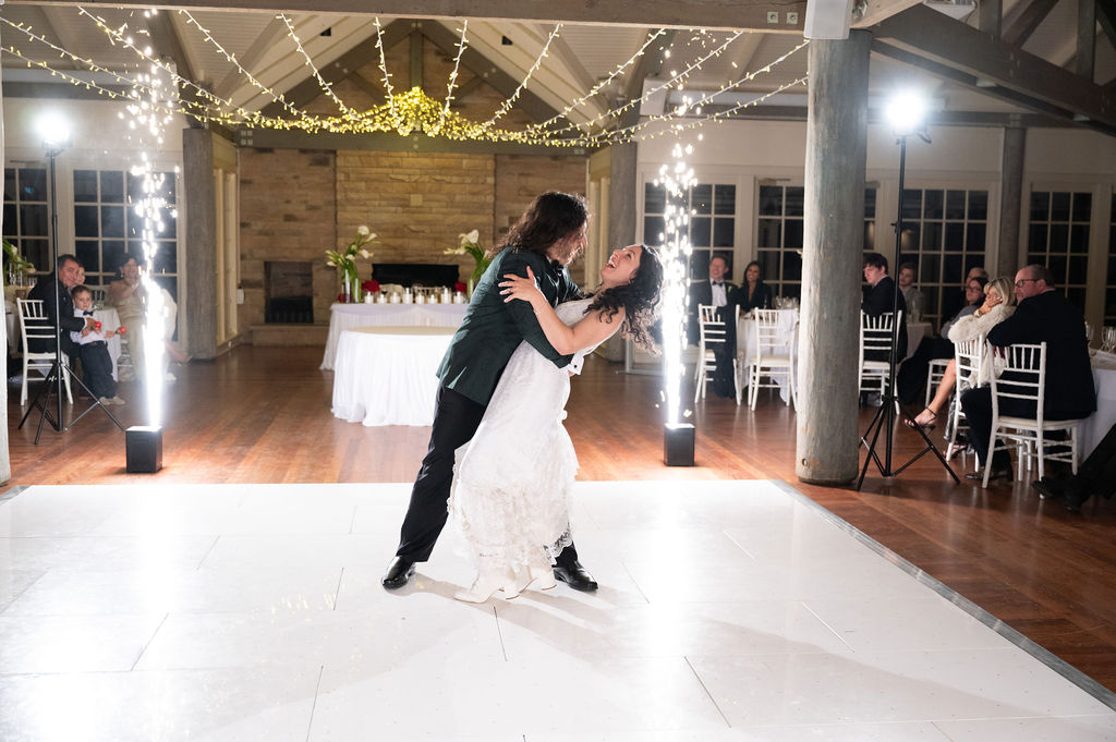 Luke and Fiona enjoying their wedding dance in front of family and friends.